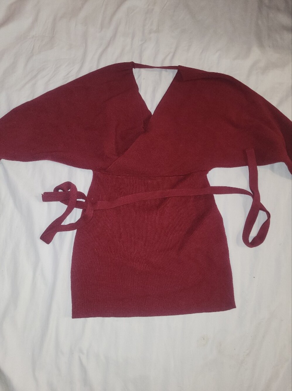 Women's Burgundy Wrap Knit Top with Tie Waist